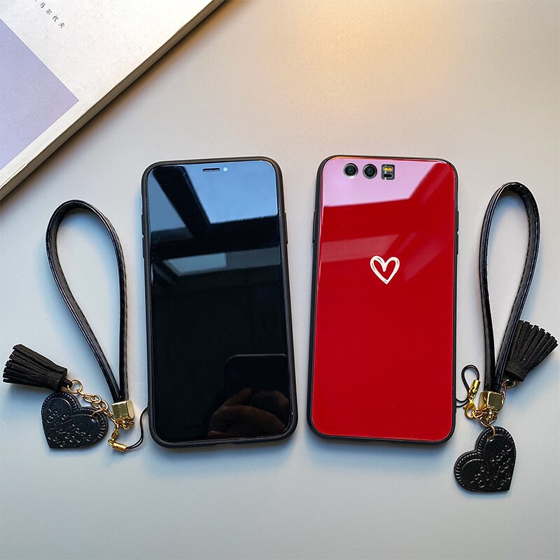 Red & Black Hearts - Luxury Tempered Glass Case for iPhone