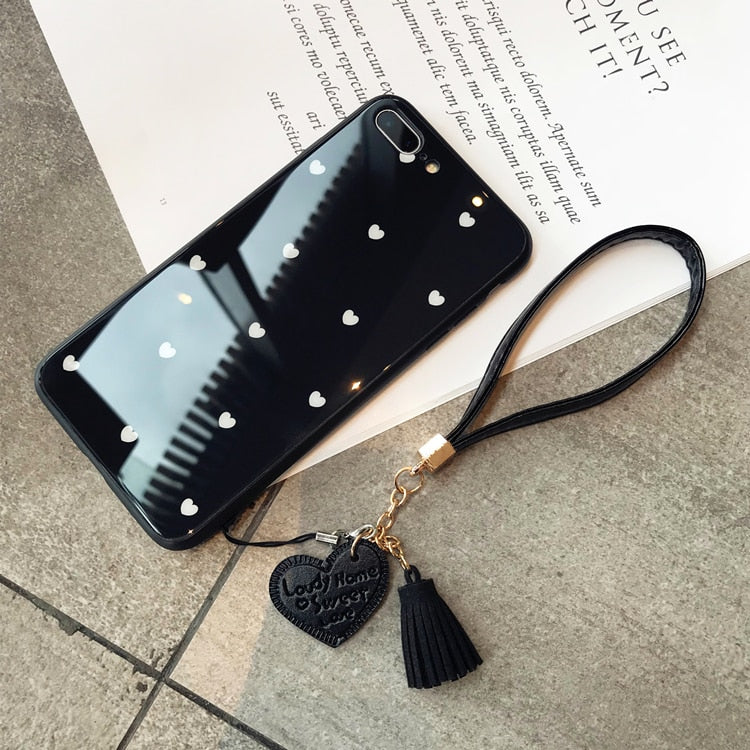 Black & White Hearts - Luxury Tempered Glass Case for iPhone