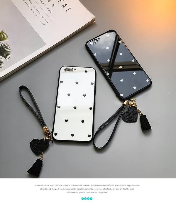 Black & White Hearts - Luxury Tempered Glass Case for iPhone