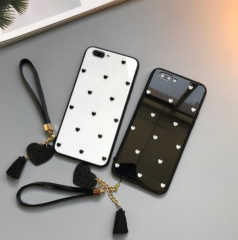 Black & White Hearts - Luxury Tempered Glass Case for iPhone
