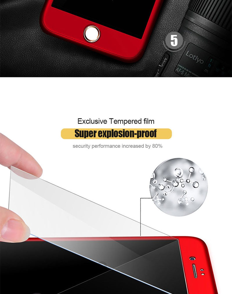 360 Degree Full Cover Phone Case For iPhone  With Tempered Glass