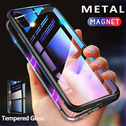 GETIHU Metal Magnetic Case + Tempered Glass Magnet Case Cover For iPhone 11 Pro Max XR XS MAX X 8 7 6s 6 s Plus For Samsung S10