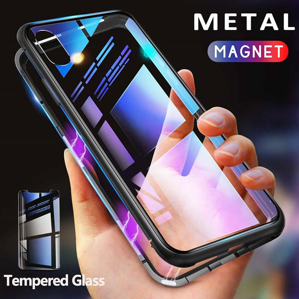 GETIHU Metal Magnetic Case + Tempered Glass Magnet Case Cover For iPhone 11 Pro Max XR XS MAX X 8 7 6s 6 s Plus For Samsung S10
