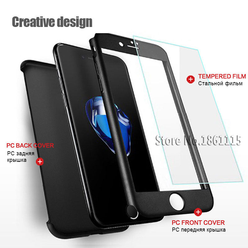 360 Degree Full Cover Phone Case For iPhone  With Tempered Glass