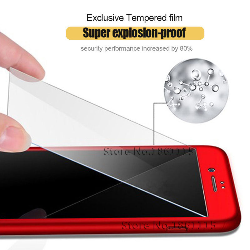 360 Degree Full Cover Phone Case For iPhone  With Tempered Glass