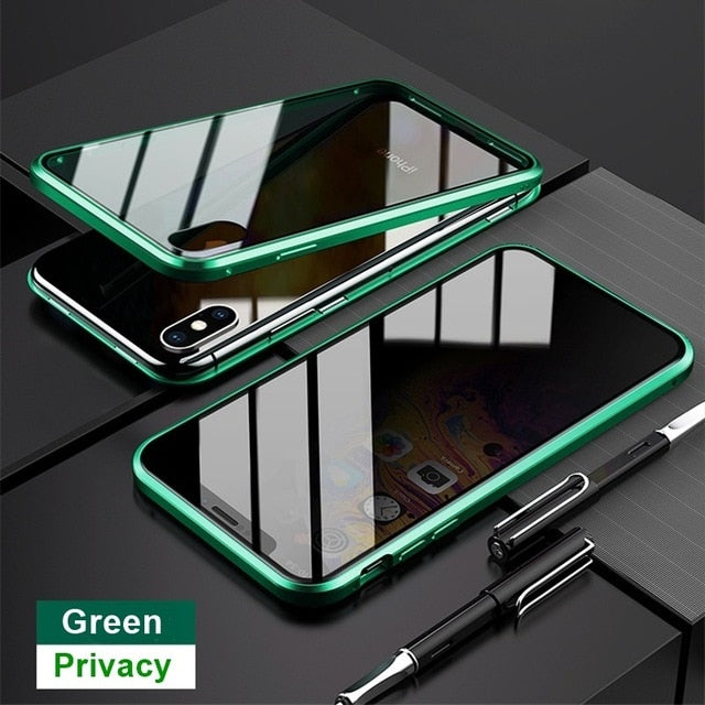 Magnetic Tempered Glass Privacy Metal Phone Case Coque 360 Magnet Cover For Iphone SE2 XR XS 11 Pro MAX 8 7 6 Plus