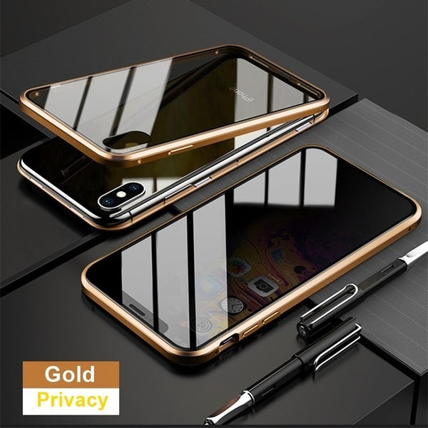 Magnetic Tempered Glass Privacy Metal Phone Case Coque 360 Magnet Cover For Iphone SE2 XR XS 11 Pro MAX 8 7 6 Plus