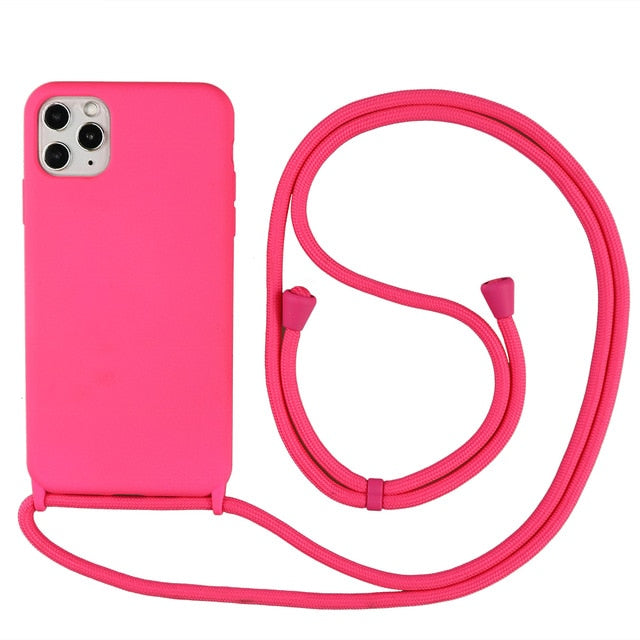 Trendy Silicone iPhone Case with Rope For iPhone 11, iPhone 11 Pro, iPhone 11 Pro Max