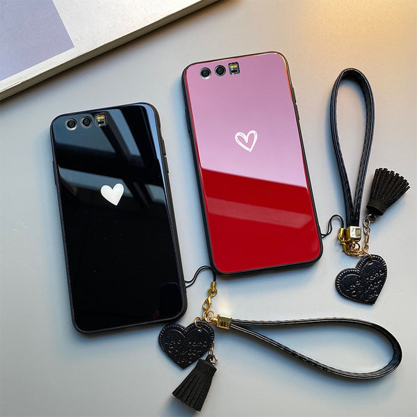 Red & Black Hearts - Luxury Tempered Glass Case for iPhone