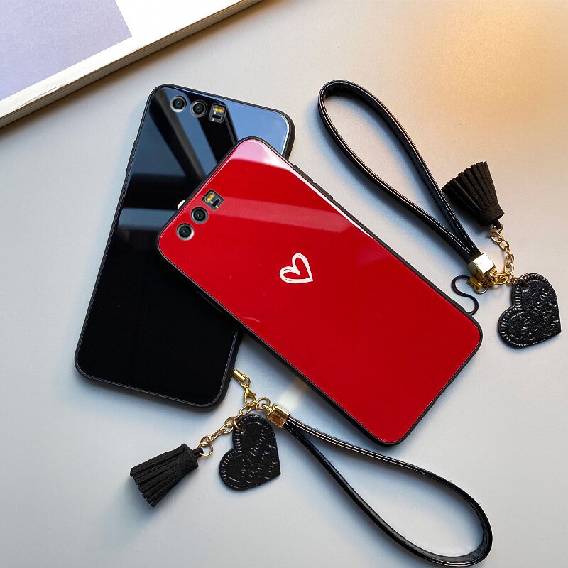 Red & Black Hearts - Luxury Tempered Glass Case for iPhone