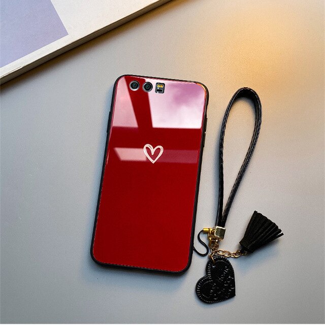 Red & Black Hearts - Luxury Tempered Glass Case for iPhone