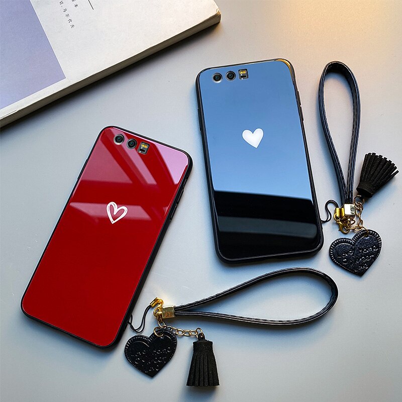 Red & Black Hearts - Luxury Tempered Glass Case for iPhone