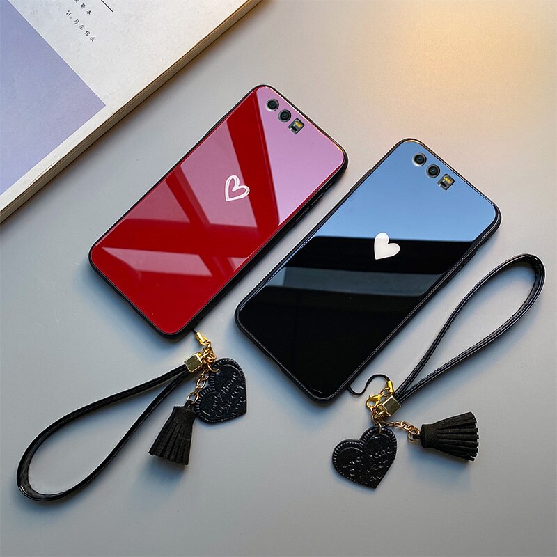 Red & Black Hearts - Luxury Tempered Glass Case for iPhone