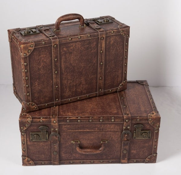 Decorative Wooden Suitcase with Leather Interior