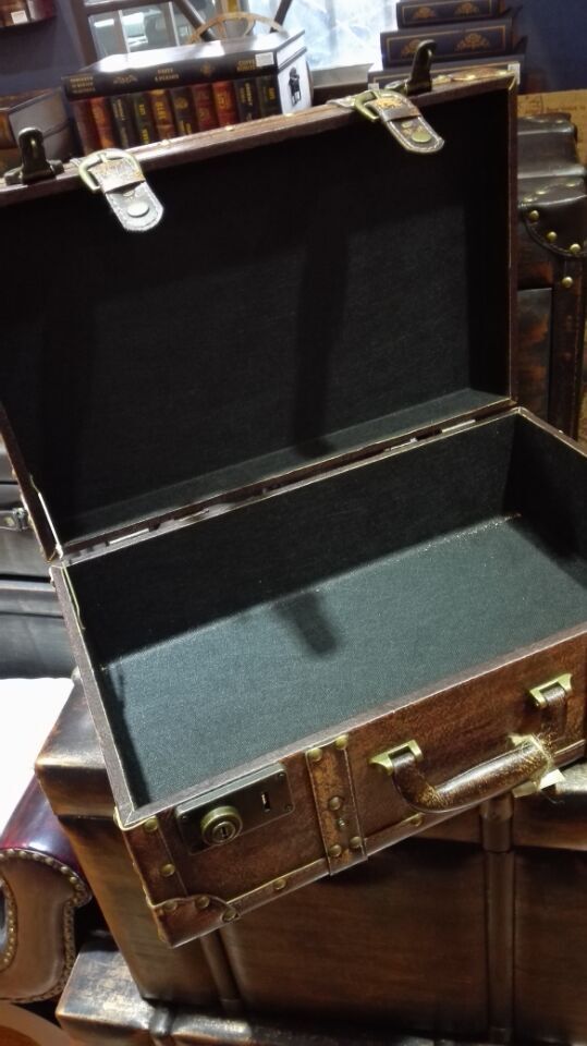 Decorative Wooden Suitcase with Leather Interior