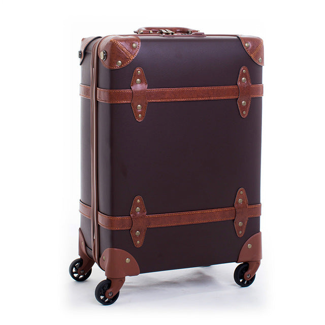 Vintage Leather Rolling Luggage Bag