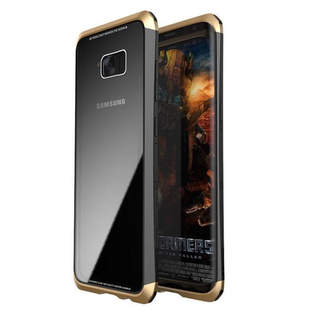 Tempered Glass Case with Metal Bumper for Samsung Galaxy S8