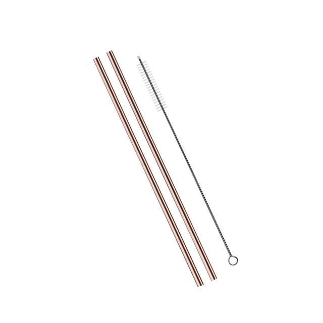 High Quality Reusable Stainless Steel Straws (2pcs) & Cleaning Brush