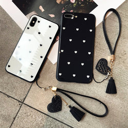 Black & White Hearts - Luxury Tempered Glass Case for iPhone