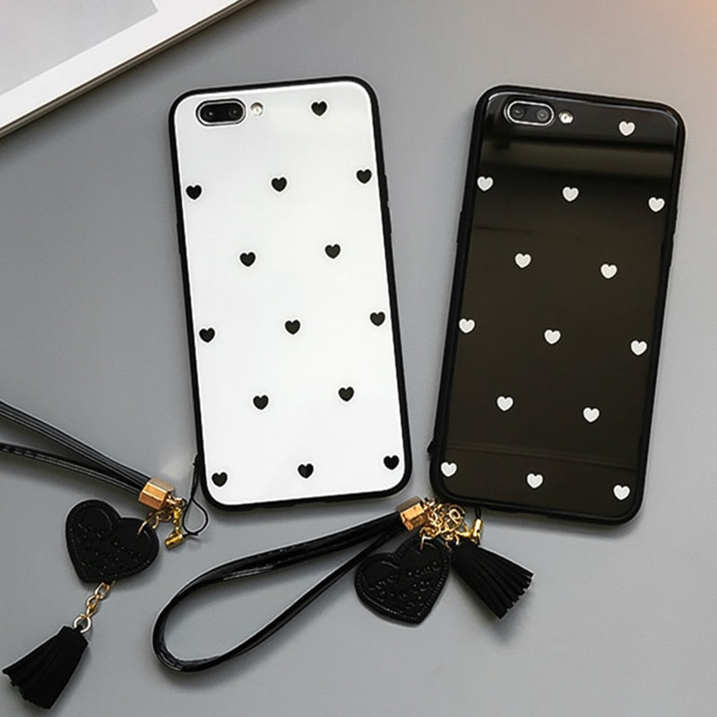 Black & White Hearts - Luxury Tempered Glass Case for iPhone