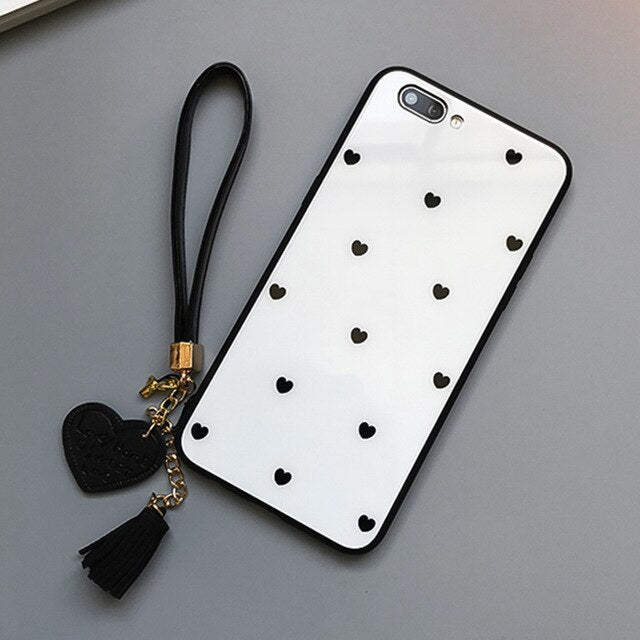 Black & White Hearts - Luxury Tempered Glass Case for iPhone